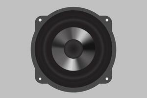 A Powerful Black Color Audio Speaker with Loud Bass and Volume Vector Illustration Icon Symbol with Screw Holes