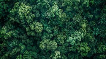 AI Generated Aerial view of dense green forest canopy photo