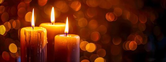 AI Generated Glowing candles with warm bokeh background photo