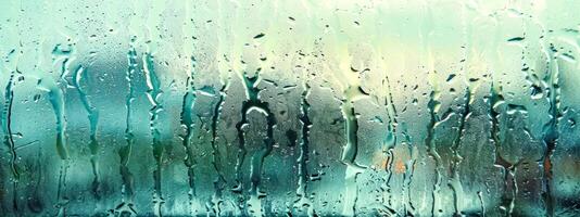 AI Generated Raindrops on glass with blurred background photo