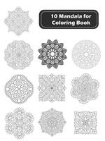 haz de 10 sencillo mandala para colorante libro vector