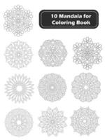 haz de 10 sencillo calidad mandala para colorante libro vector