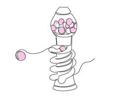 Continuous line gumball candy machine. Vector bubblegum machine illustration in line art style.