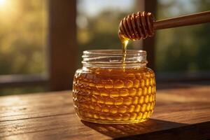 AI generated Jar of Honey with dipper photo