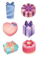 Vector greeting boxes, gifts of different shapes with bows.