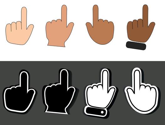 Click with hand cursor. Icon sticker on gray background