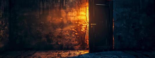 AI Generated Mysterious doorway with sunset light photo