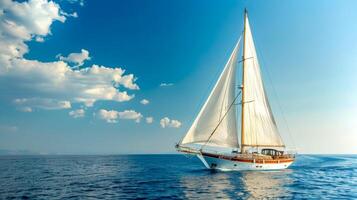 AI Generated Elegant sailboat cruising on serene sea photo