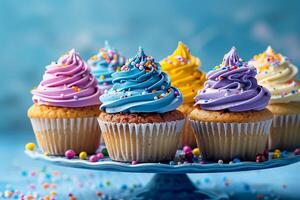 AI generated Easter-themed cupcakes with colorful frosting photo
