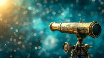 AI Generated Vintage telescope against bokeh background photo