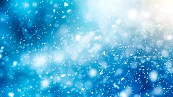 AI Generated Abstract blue winter background with soft-focused snowflakes and bokeh lights photo