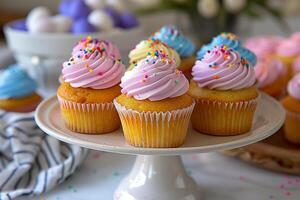 AI generated Easter-themed cupcakes with colorful frosting photo