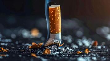 AI Generated Extinguished cigarette butt on dark background photo