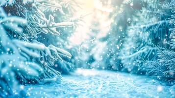 AI Generated Winter wonderland. snow-covered pine trees photo