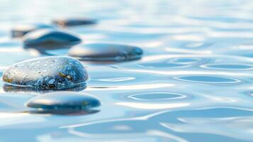 AI Generated Serene water surface with pebbles photo