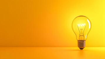 AI Generated Glowing light bulb on vibrant yellow background photo