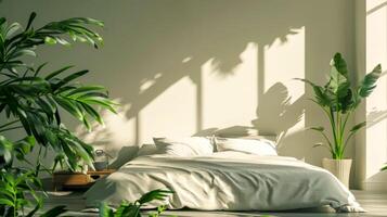 AI Generated Serene bedroom with natural light photo