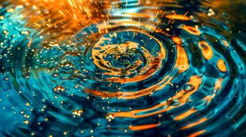 AI Generated Abstract orange and blue water ripples photo