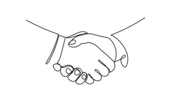 Continuous line of two businessmen shaking hands. Contract, agreement, deal. One line vector illustration