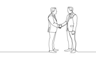 Continuous one line drawing, business partners, clients shaking hands, concluding a deal, an agreement. Business concept. Vector graphic illustration of one line drawing