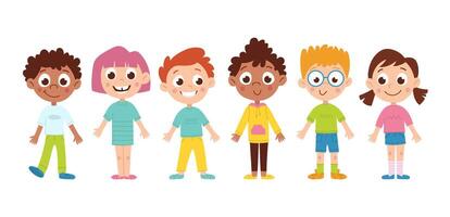 Set of international children characters. Boys and girls. Vector flat cartoon illustration