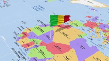 mali bandeira acenando dentro vento, mundo mapa rotativo por aí bandeira, desatado laço, 3d Renderização video