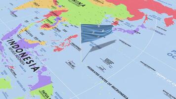federerad stater av micronesia flagga vinka i vind, värld Karta roterande runt om flagga, sömlös slinga, 3d tolkning video