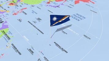 Marshall Islands Flag Waving in Wind, World Map Rotating around Flag, Seamless Loop, 3D Rendering video