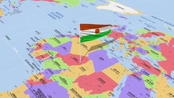 Niger Flag Waving in Wind, World Map Rotating around Flag, Seamless Loop, 3D Rendering video