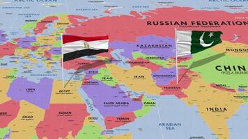 Egypt and Pakistan Flag Waving with The World Map, Seamless Loop in Wind, 3D Rendering video