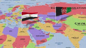 Egypt and Afghanistan Flag Waving with The World Map, Seamless Loop in Wind, 3D Rendering video