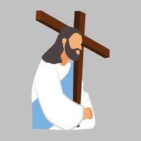 Jesús que lleva el cruzar mano dibujado ilustración vector