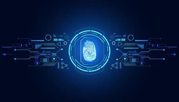 finger print On a blue background, digital background, hi-tech, hud, interface, modern blue abstract concept, fingerprint scanning, hologram, identity verification vector