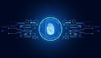 finger print On a blue background, digital background, hi-tech, hud, interface, modern blue abstract concept, fingerprint scanning, hologram, identity verification vector