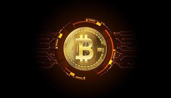 gold digital bitcoin On a beautiful futuristic circuit board, Bitcoin background concept. Cryptocurrency Financial system without intermediaries vector