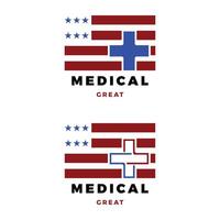 conjunto de médico, hospital, cruzar o más a nosotros, EE.UU, unido estados o America bandera icono logo diseño modelo vector