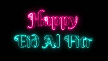 happy eid al fitr neon text animation video