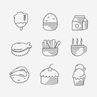 Fast food doodle line vector illustration