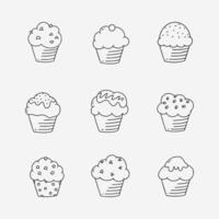 Cupcake doodle line vector illustration