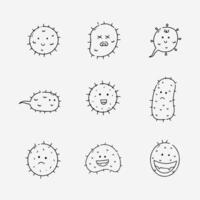 Cute virus doodle line vector illustration
