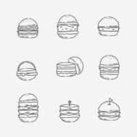 Fast food burger doodle line vector illustration