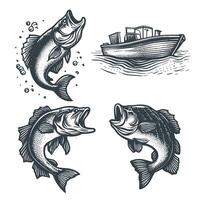 Vector fishing t-shirt design elements