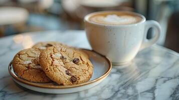 ai generado dos galletas y café en plato foto