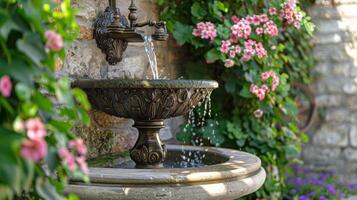 AI generated Fountain Surrounded by Potted Plants and Greenery photo