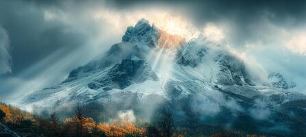 AI generated Massive Mountain Blanketed in Clouds photo