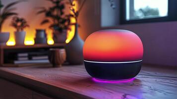 AI generated Colorful Speaker on Wooden Table photo