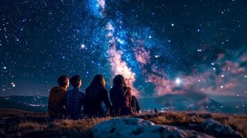 ai generado estrellado noche cielo amigos reunión foto