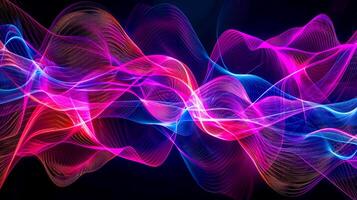 AI Generated Abstract colorful waveforms on dark background photo