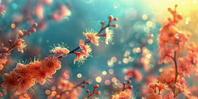 AI generated Cluster of Flowers Hanging From Branch photo