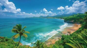 AI generated Scenic Beach With Palm Trees and Blue Water photo